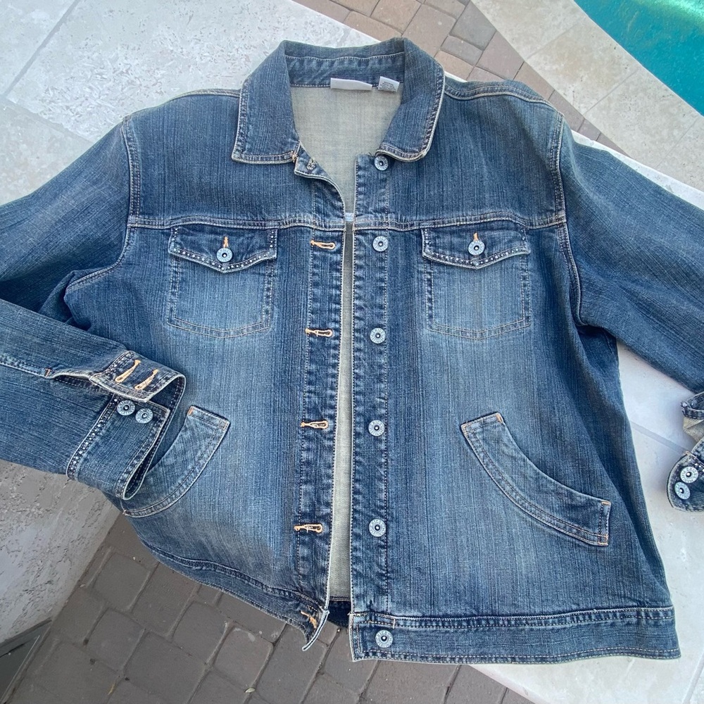 Chicos Platinum Denim jacket size 2 in Chico sizes